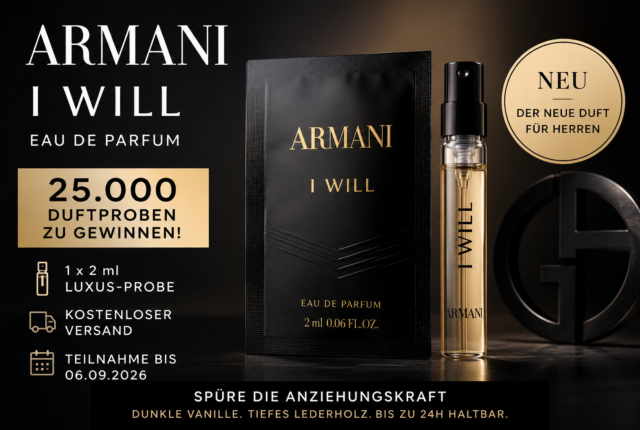 ARMANI I WILL Parfümprobe – 25.000 Duftproben à 2 ml gewinnen
